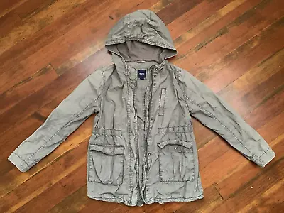 $25 • Buy GAP Kids Cargo Utility Jacket  14 16 Pockets Gray Cotton Hooded Grunge Y2K Bella