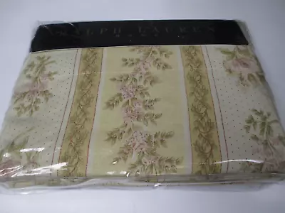 VINTAGE Ralph Lauren RUPERT Linen/Cotton Stripe Neutral Floral Flat Sheet- Queen • $299.99