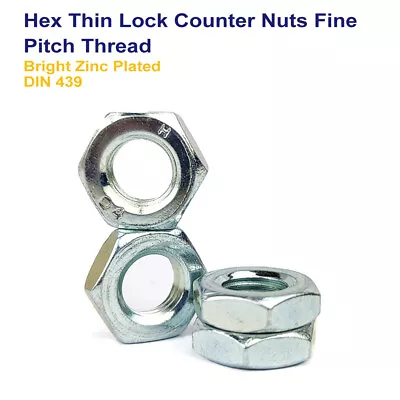 M12 X 1mm THIN HALF LOCK COUNTER NUTS FINE THREAD ZINC PLATED DIN 439 • £2.59