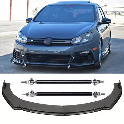 $109.65 • Buy For VW Golf MK6 MK7 Carbon Fiber Front Bumper Lip Spoiler Splitter + Strut Rods