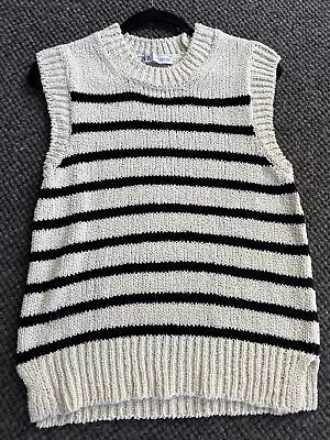 Zara Black Cream Striped Knit Tank Sweater Vest XS S 8 10 • $20
