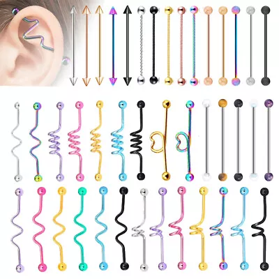 14G Long Industrial Barbell Multistyle Surgical Steel Cartilage Earring Piercing • $4.99