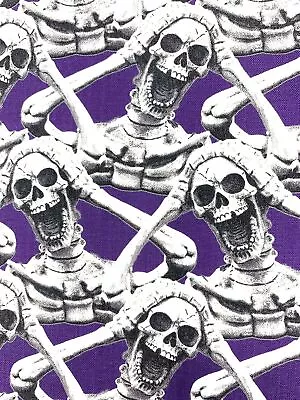 Skeleton Mummy Fabric Halloween Cotton Gothic Egyptian Skull Purple Black • $21.25