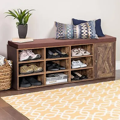 Shoes Bench Storage Shoe Rack Organizer Cabinet Wooden With Cushion For Entryway • $89.99