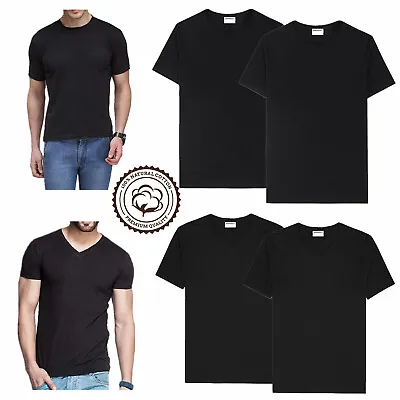 3 Or 6Pcs Black Men 100% Cotton Crew-Neck V-Neck Thick T-Shirt Casual Tee S-4XL • $45.99