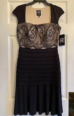 New JAX Black Nude Lace Bust & Ripple Frill Wiggle Evening Party Dress Size 14 • £14.99