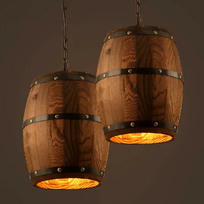 $44.99 • Buy Wood Wine Barrel Pendant Lamp Kitchen Hanging Ceiling Fixture Light Lighting