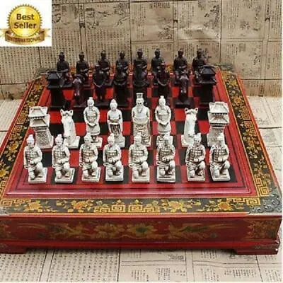 Terracotta Army Antique Chess Set Board BOX Carved Unique Vintage Collectible • $56.85