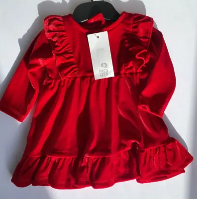 Baby Girls Red Velour Dress In Sizes Up To 3M 3-6M 6-9M 9-12M 12-18M • £4.99