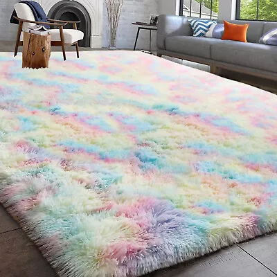 Fluffy Rug Anti-Slip Large Shaggy Rugs Super Soft Mat Living Room Bedroom Carpet • £8.99