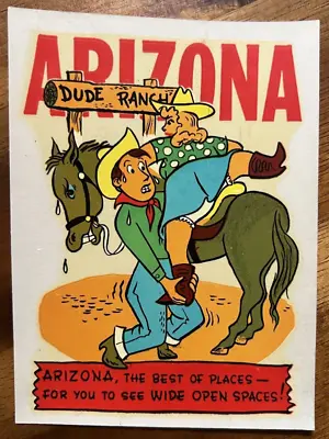 Original Vintage ARIZONA TRAVEL Water DECAL Dude Ranch Pinup Horse Wrangler Fun • $17.99