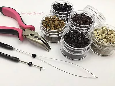 250 SILICONE MICRO BEADS Feather Hair Extension TOOL KIT PLIERS LOOP HOOK USA  • $13.99