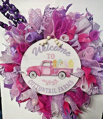 Multi-color Welcome Cotton Tail Farms Deco Mesh Wreath Ole Truck Pink Fs! • $40