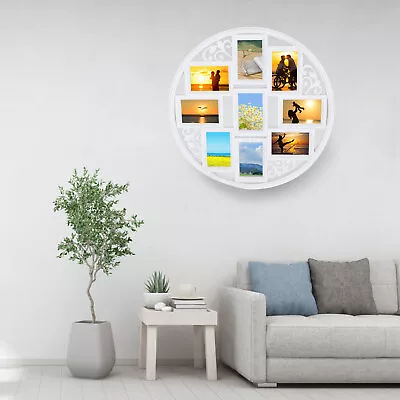 Multi-photo Collage Picture Round White Frame Holds 9 Photos 4 X 6 In Display • $21.84