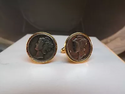 Mercury Dime Cufflinks - Gold Tone -   1943 -1945 # S 2002 • $24.95