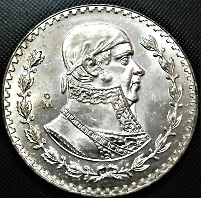 Large Brilliant Uncirculated Silver Mexico Un Peso Coin! Mexican 1 Peso! • $14.25