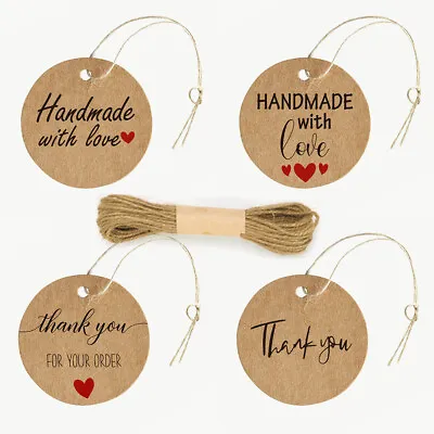 £3.79 • Buy NEW 100/500Pcs Thank You Handmade With Love Business Kraft Paper Gift Tags Round