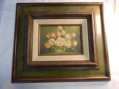Vintage Floral Painting Pink & White Roses Oil Painting On Board Dated 1976 • $22.50
