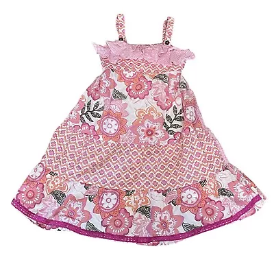 Naartjie Kids Pink Sun Dress Geo Floral Ruffled Smocked Girls Size 7 Jan 2014 • $18.50