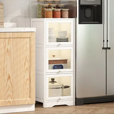 Kitchen Pantry Cupboard Bamboo Storage Cabinet Display Organizer Freestanding • £41.95