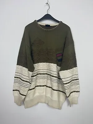 Vintage Knit 90s Jumper Abstract Pattern C&A Westbury Cosby Pullover Size Large • £14.99