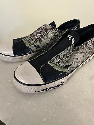 Ed Hardy Shoes Womens 7 Blue White Tiger Panther Laceless Slip On Sneakers • $24.82