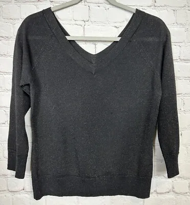 Apostrophe Lightweight Wool Metallic Blend 3/4 Sleeve V-neck Sweater Sz M EUC • $13.12