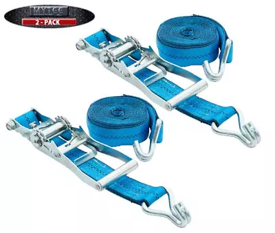 (2 Pack) 2  X 20' Blue Ratchet Strap W/ Wire Hook 3333 Lbs WLL • $37.99