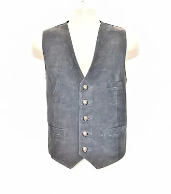 Men's Real Leather Cowboy Western Biker Blue Vest Waistcoat Size L • £34.99