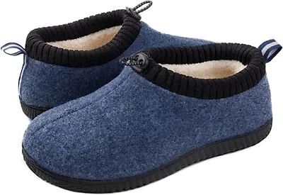 Men's Fuzzy Slippers Drawstring Collar Sherpa Lining Indoor Outdoor House Shoes • $13.94