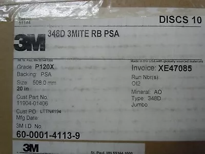 New 3m 51144 348d 3mite Rb Psa 20  180 Grit Adhesive Back. Case Of 10 Discs • $99