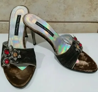 Mario Bologna Jeweled And Metal Flower Slides Slip On Sandle Shoes 6.5 • $28.50