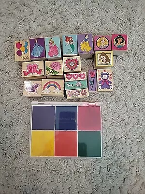 Disney Melissa Doug Wooden Rubber Stamps Princess Ink Pad Lot Of 18 • $5