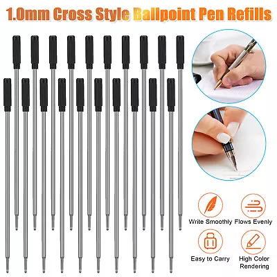 20Pcs Cross Style Ballpoint Pen Refills Smooth Flow Ink 1.0mm Medium Point Black • $8.98