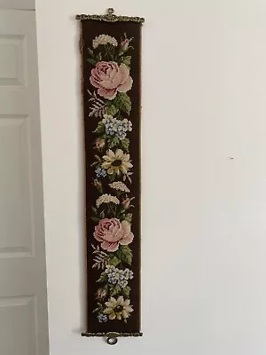 £45 • Buy Vintage Tapestry / Embroidered Bell Pull With Brass Fitting Wall Hanging Antique