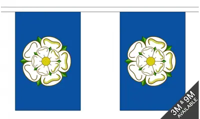 Yorkshire Rose Flag Bunting - 3m 6m 9m Metre Length 10 20 30 Flags - Polyester  • £6.99