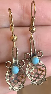 VtG Art Deco Lavaliere Turquoise Dangle Pierced Earrings • $42.49