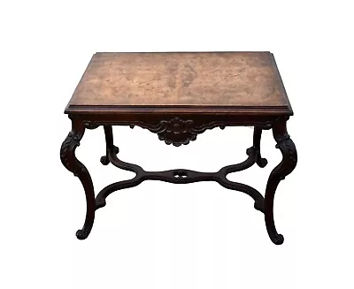 Antique  Italian Renaissance Style Carved Walnut W/Burl Top Coffee Table • $498