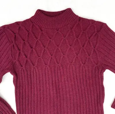 Kandahar Deluxe Sweater Size S Small Cable Knit Wool Mock Neck Vintage Red • $19.90
