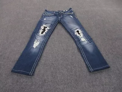 Miss Me Jeans Adult 27 Blue Denim Capri Faded Distressed Buckle Casual Womens • $24.95