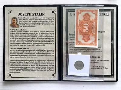 Joseph Stalin 50 Kopek Banknote 20 Kopek Coin SOA & History & Album Included • $45.50