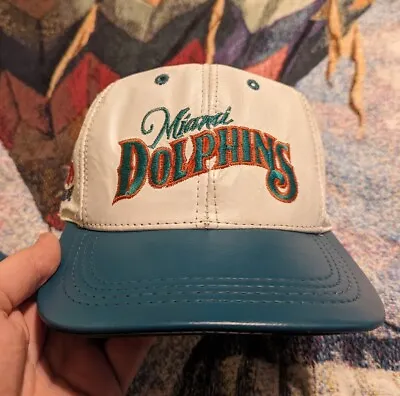 Vintage 90s Miami Dolphins White Leather Hat MODERN USA NFL Cap • $24.88