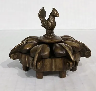 Vintage Or Antique Indian Spice Box Powder Bronze Hinged Jar Kumkum Peacock Bird • $49.99