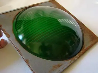 Vintage KOPP Ribbed  Go  Glass TRAFFIC LIGHT LENS Metal Mount Cleveland Railway • $34.95