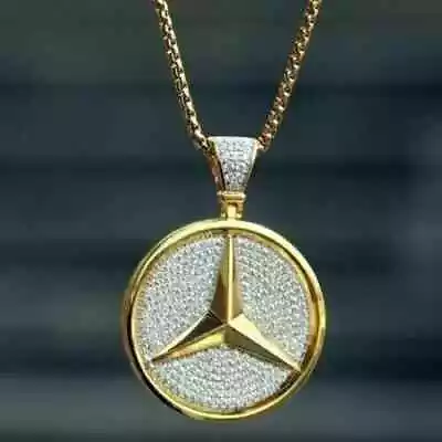 3Ct Round Lab-Created Diamond Mercedes Benz Men's Pendant 14k Yellow Gold Plated • $118.30