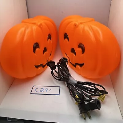 Vintage Halloween Blow Molds  Jack-O-Lantern Pumpkin Lighted Decoration Pair • $38