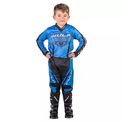 Wulfsport Cub Linear Kids Motocross Jersey Trousers Gloves Motorcycle Kit Blue • $32.36