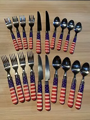 Sakura Colonial 1999 Warren Kimble Stainless Stars Stripe Flag Flatware 20pc Set • $124.99