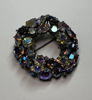 Vintage Made In Austria Signed Brooch With Color Crystals • $24