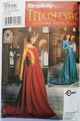 Simplicity 8725 Medieval Renaissance Dress Costume Pattern Size 16 - 20 XL New • $10.99